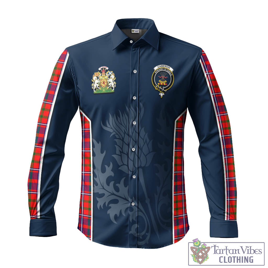 Tartan Vibes Clothing Cameron of Lochiel Modern Tartan Long Sleeve Button Up Shirt with Family Crest and Scottish Thistle Vibes Sport Style