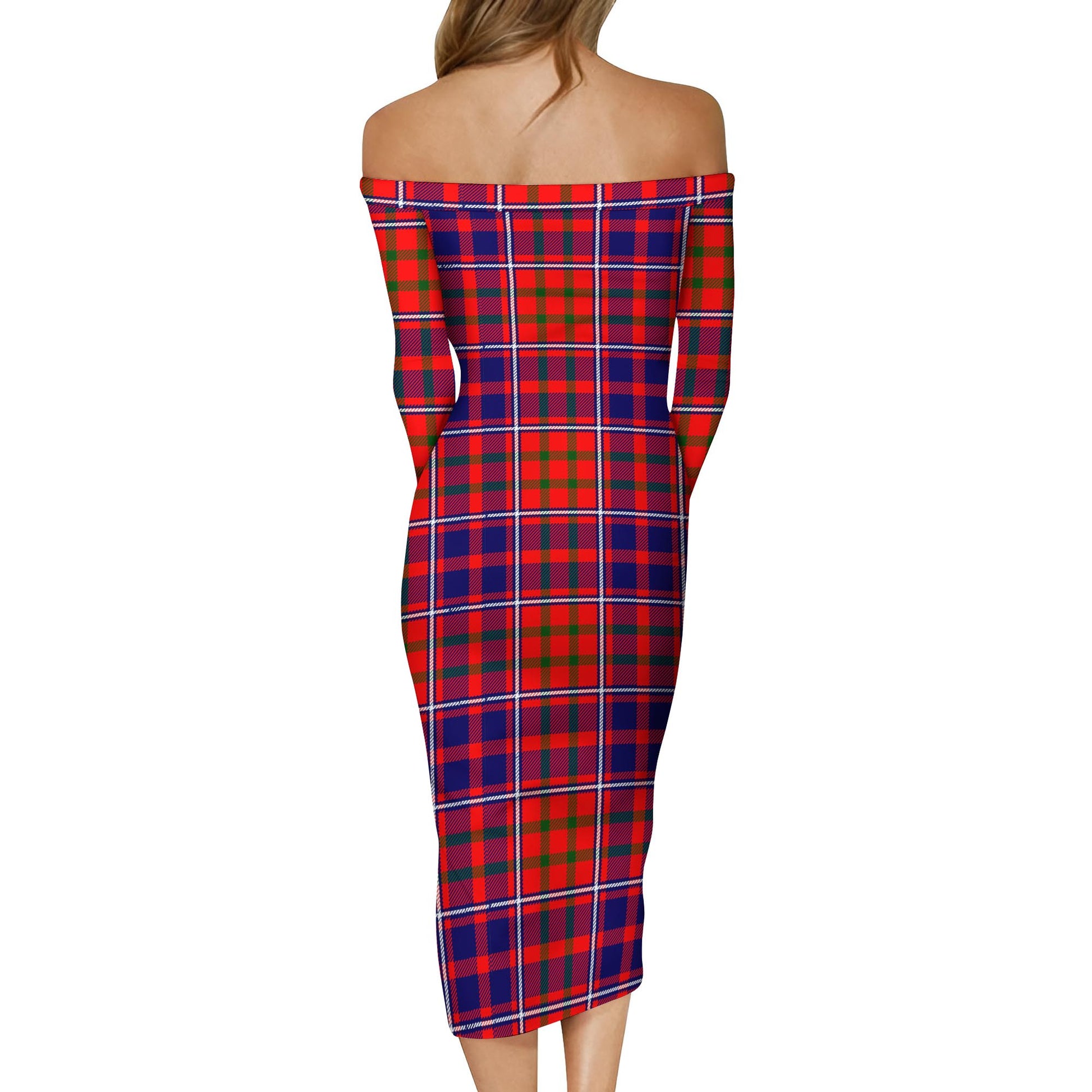 Cameron of Lochiel Modern Tartan Off Shoulder Lady Dress - Tartanvibesclothing