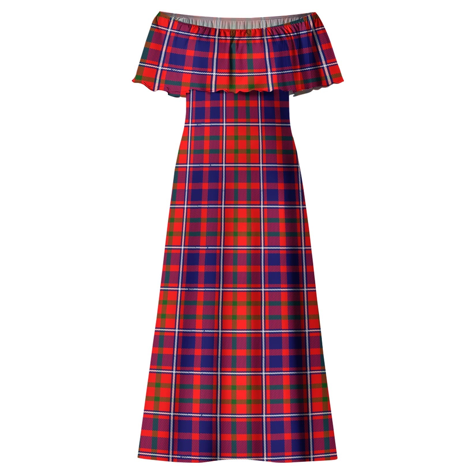 Cameron of Lochiel Modern Tartan Off Shoulder Long Dress - Tartanvibesclothing