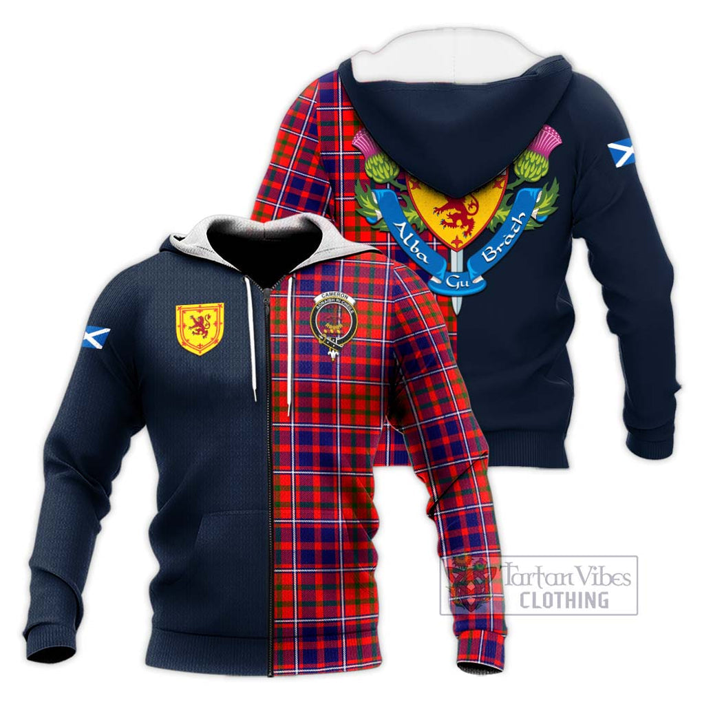 Tartan Vibes Clothing Cameron of Lochiel Modern Tartan Knitted Hoodie with Scottish Lion Royal Arm Half Style