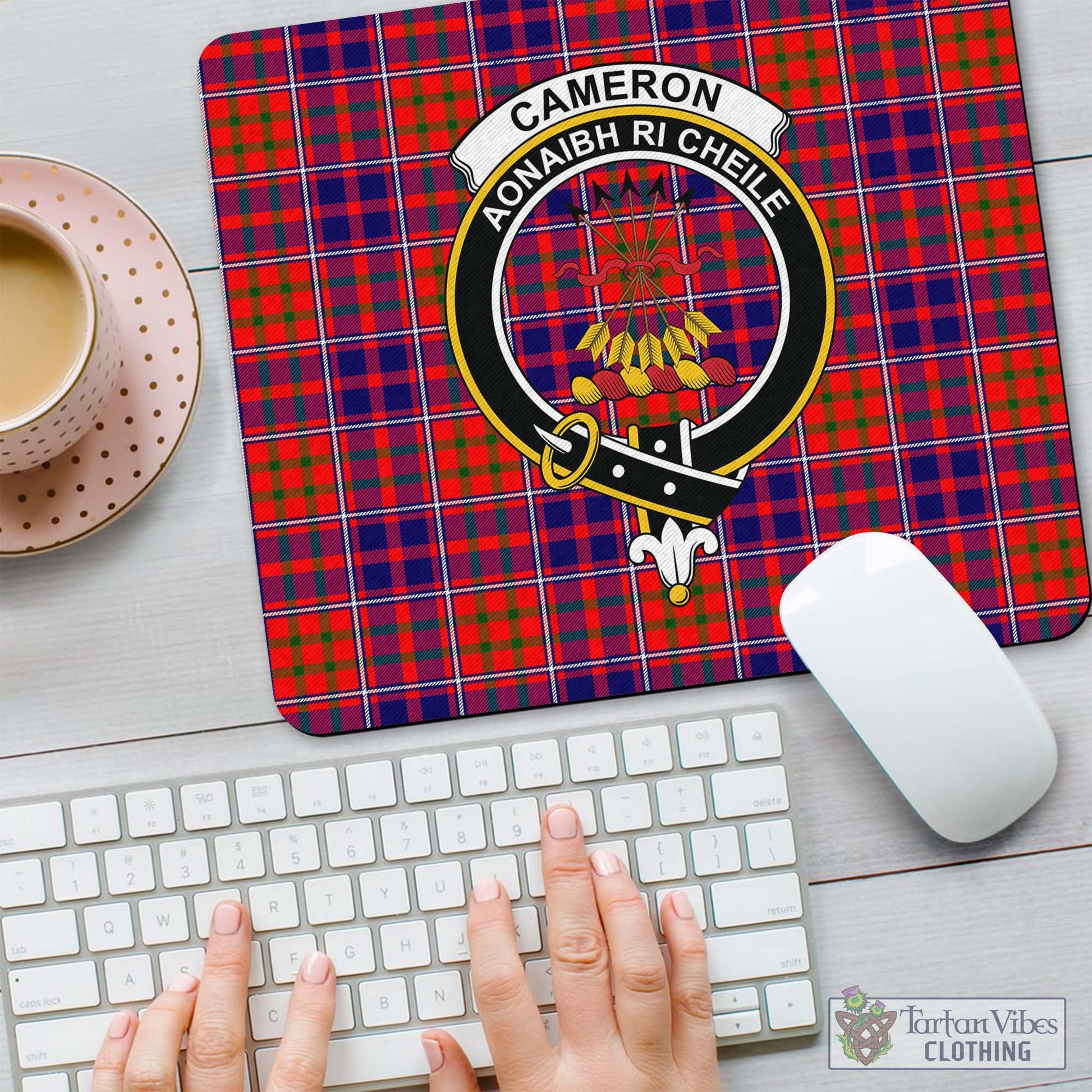 Tartan Vibes Clothing Cameron of Lochiel Modern Tartan Mouse Pad with Family Crest