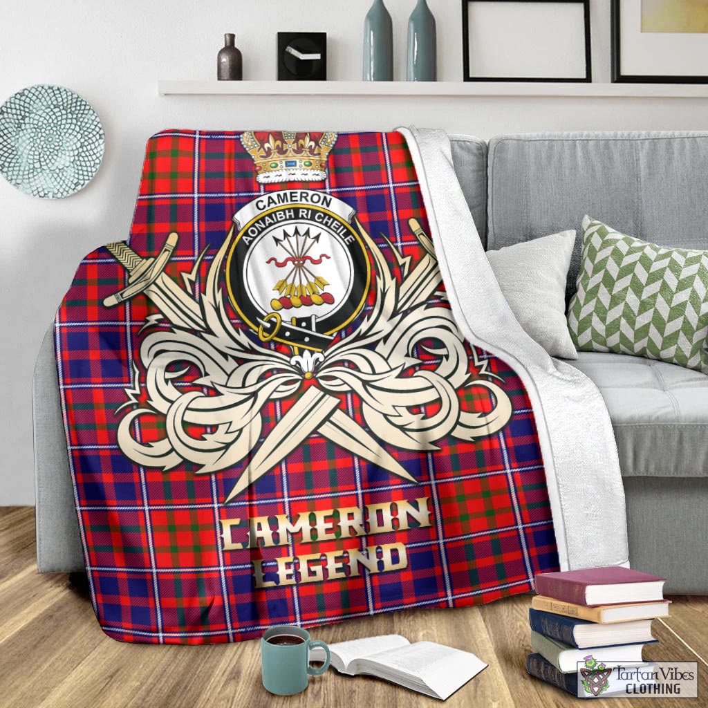 Tartan Vibes Clothing Cameron of Lochiel Modern Tartan Blanket with Clan Crest and the Golden Sword of Courageous Legacy