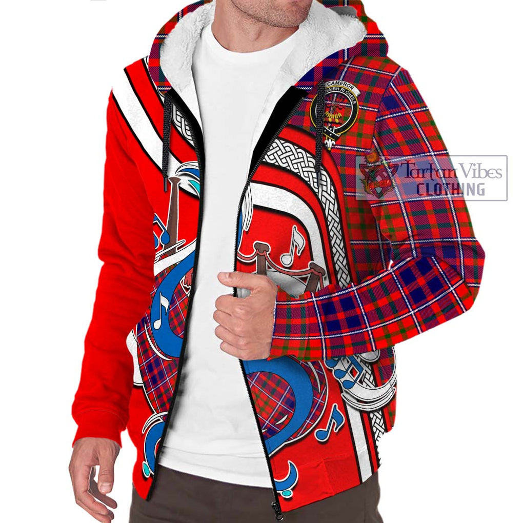 Cameron of Lochiel Modern Tartan Sherpa Hoodie with Epic Bagpipe Style Unisex - Tartanvibesclothing Shop