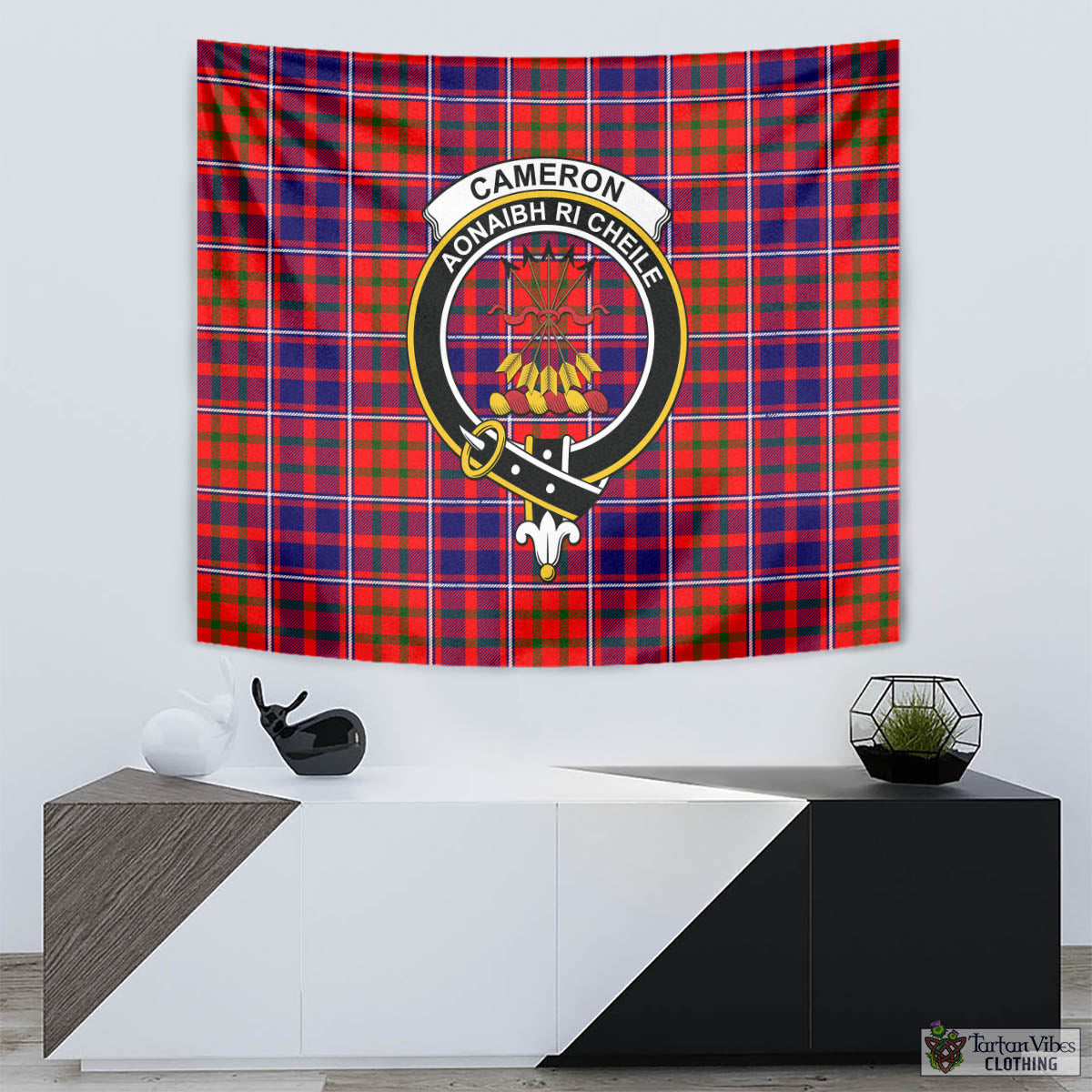 Tartan Vibes Clothing Cameron of Lochiel Modern Tartan Tapestry Wall Hanging and Home Decor for Room with Family Crest