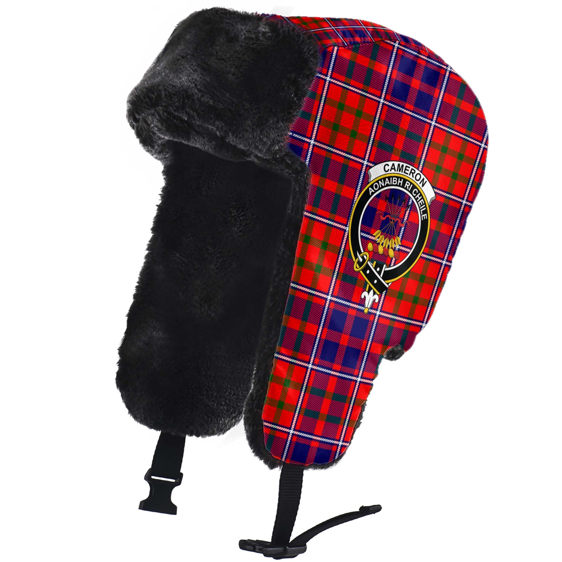 Cameron of Lochiel Modern Tartan Winter Trapper Hat with Family Crest - Tartanvibesclothing