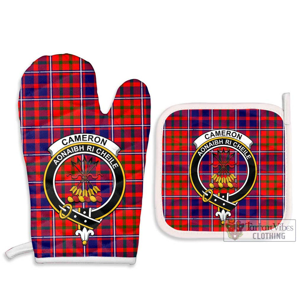 Cameron of Lochiel Modern Tartan Combo Oven Mitt & Pot-Holder with Family Crest Combo 1 Oven Mitt & 2 Pot-Holder White - Tartan Vibes Clothing