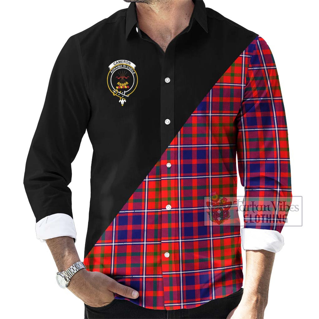 Cameron of Lochiel Modern Tartan Long Sleeve Button Shirt with Family Crest and Military Logo Style - Tartanvibesclothing Shop