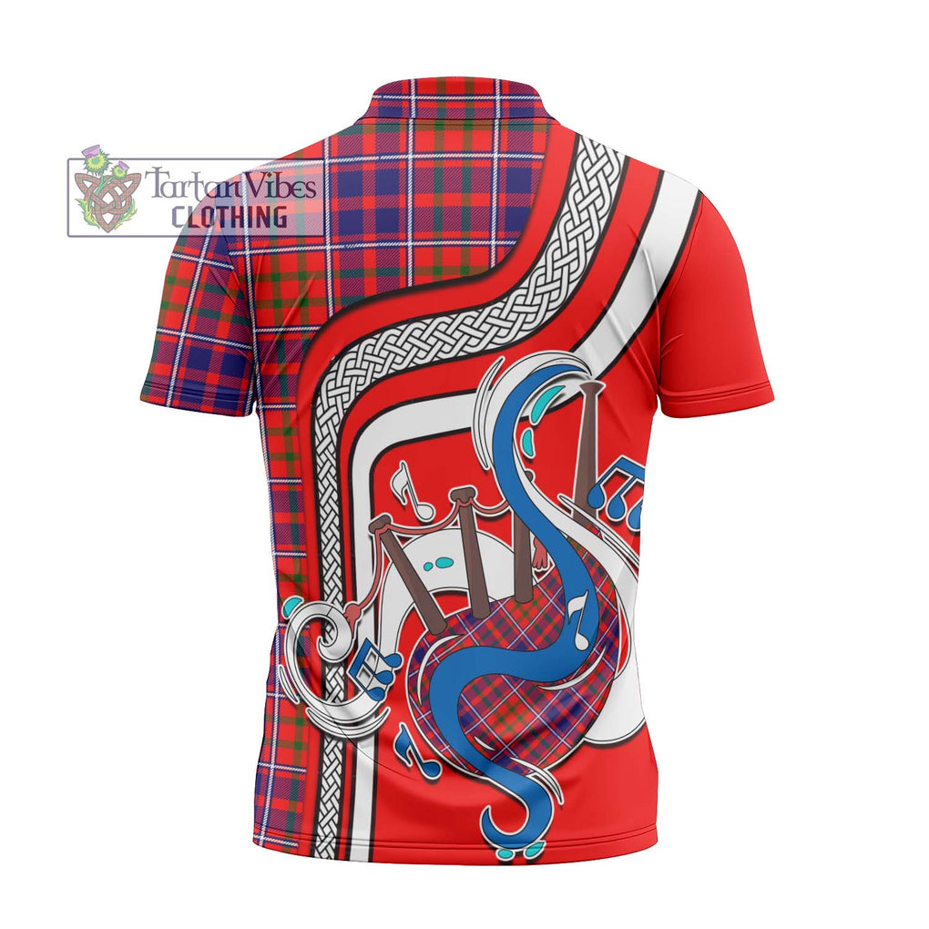 Cameron of Lochiel Modern Tartan Zipper Polo Shirt with Epic Bagpipe Style - Tartanvibesclothing Shop