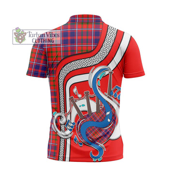 Cameron of Lochiel Modern Tartan Zipper Polo Shirt with Epic Bagpipe Style