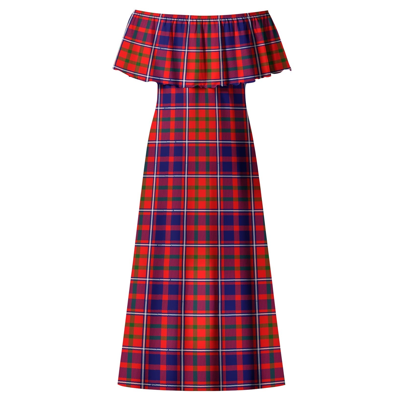 Cameron of Lochiel Modern Tartan Off Shoulder Long Dress - Tartanvibesclothing