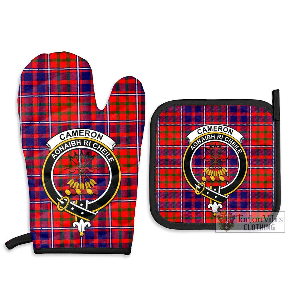 Cameron of Lochiel Modern Tartan Combo Oven Mitt & Pot-Holder with Family Crest Combo 1 Oven Mitt & 2 Pot-Holder Black - Tartan Vibes Clothing