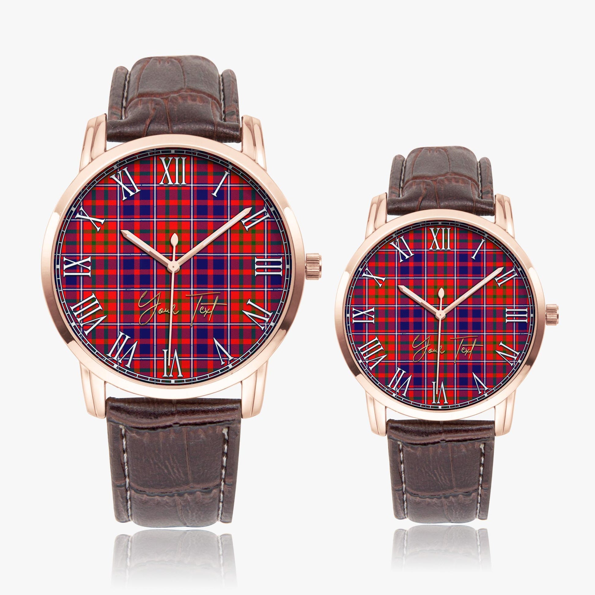 Cameron of Lochiel Modern Tartan Personalized Your Text Leather Trap Quartz Watch Wide Type Rose Gold Case With Brown Leather Strap - Tartanvibesclothing