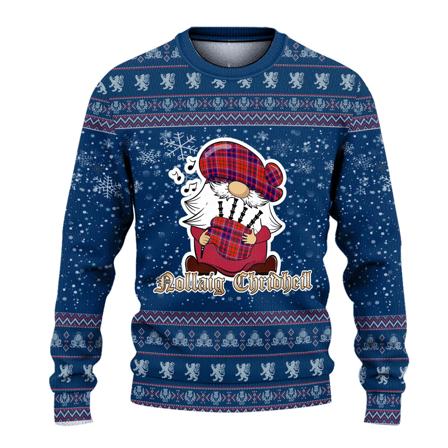 Cameron of Lochiel Modern Clan Christmas Family Knitted Sweater with Funny Gnome Playing Bagpipes - Tartanvibesclothing