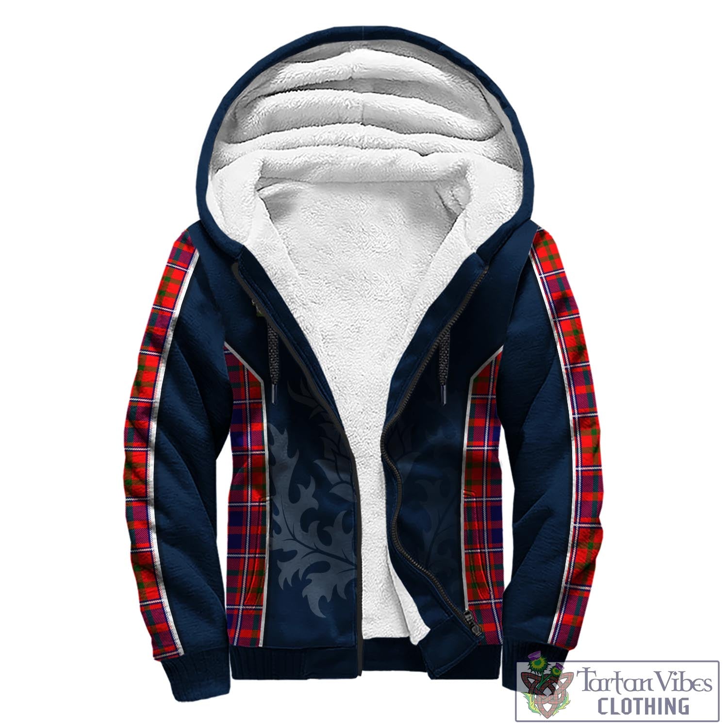 Tartan Vibes Clothing Cameron of Lochiel Modern Tartan Sherpa Hoodie with Family Crest and Scottish Thistle Vibes Sport Style