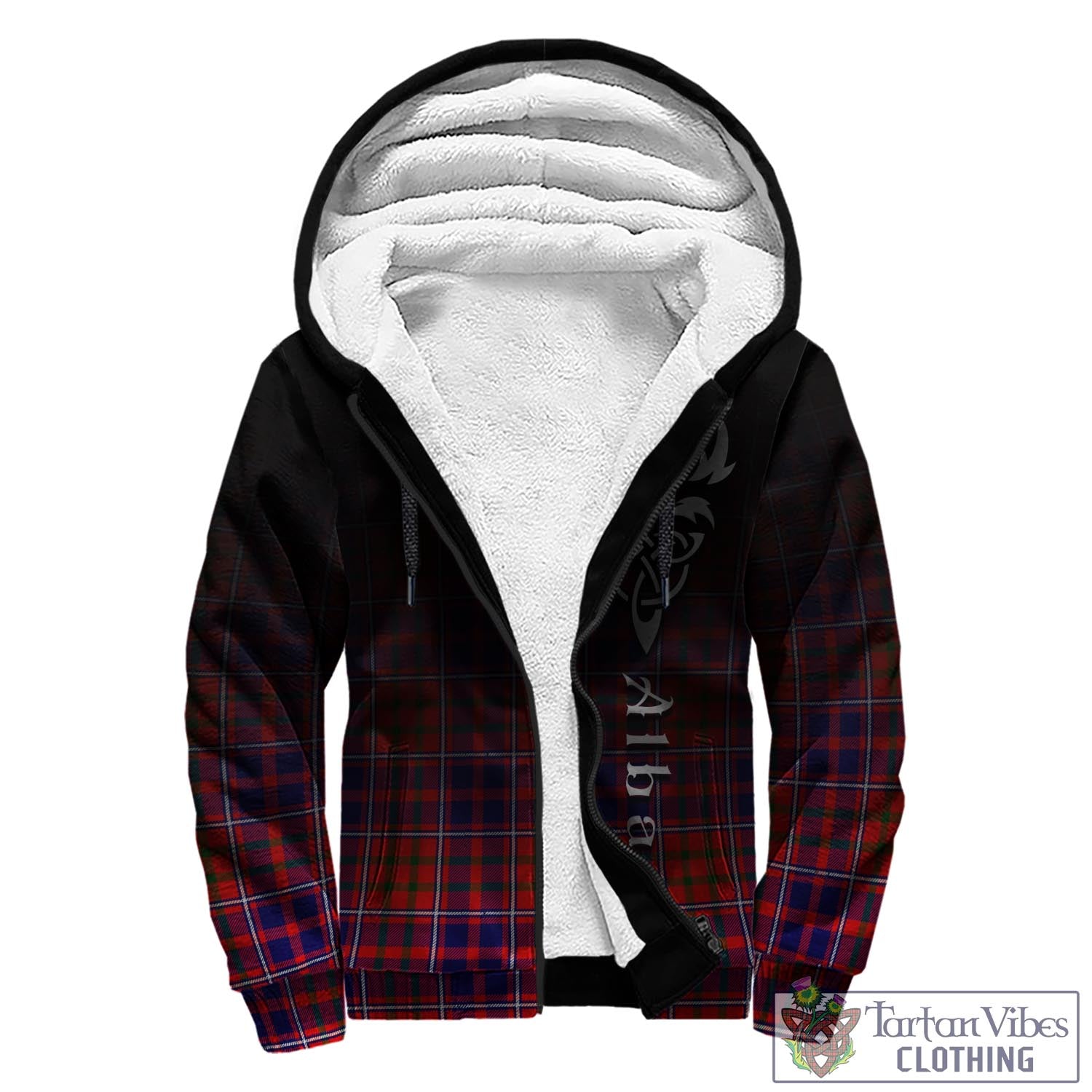 Tartan Vibes Clothing Cameron of Lochiel Modern Tartan Sherpa Hoodie Featuring Alba Gu Brath Family Crest Celtic Inspired