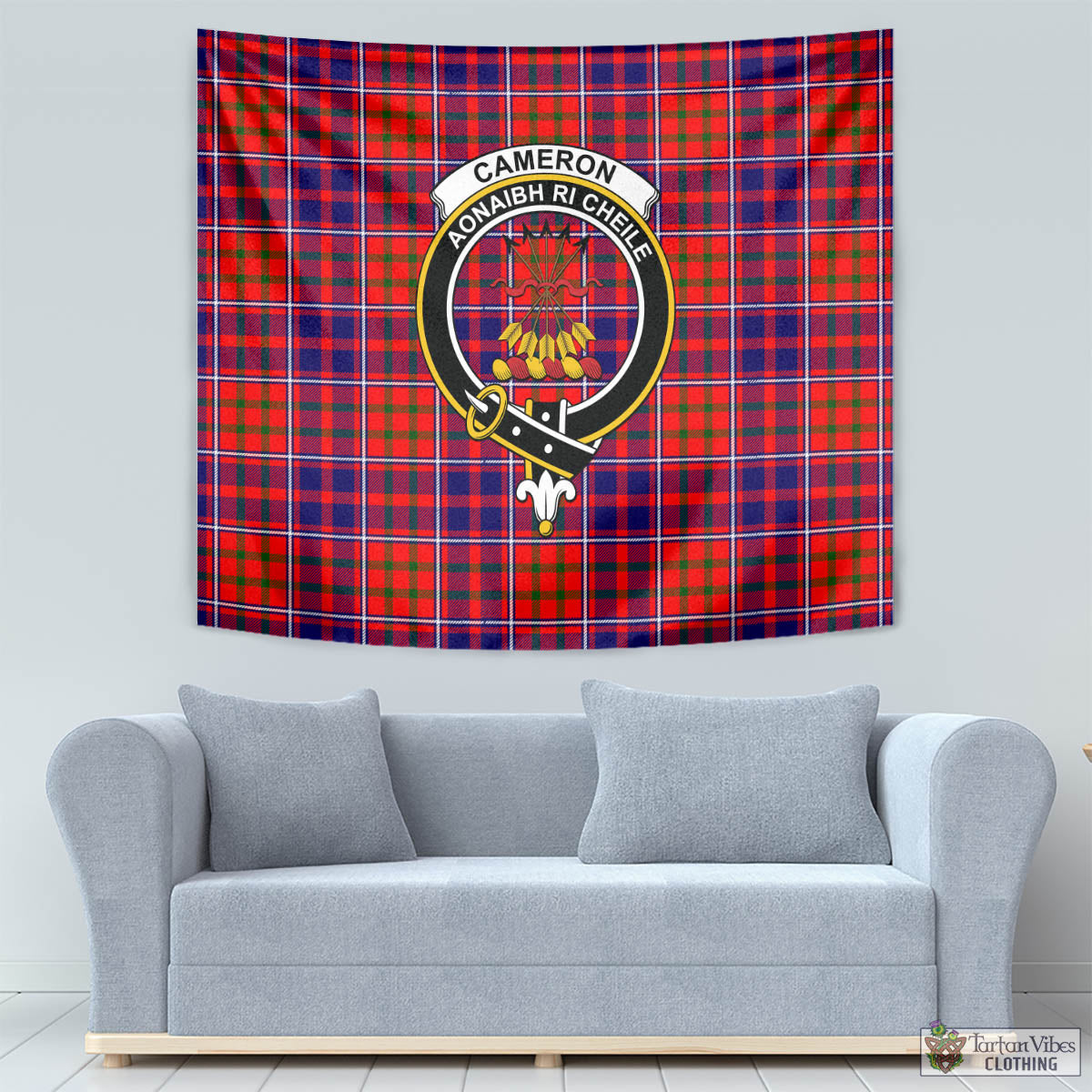 Tartan Vibes Clothing Cameron of Lochiel Modern Tartan Tapestry Wall Hanging and Home Decor for Room with Family Crest