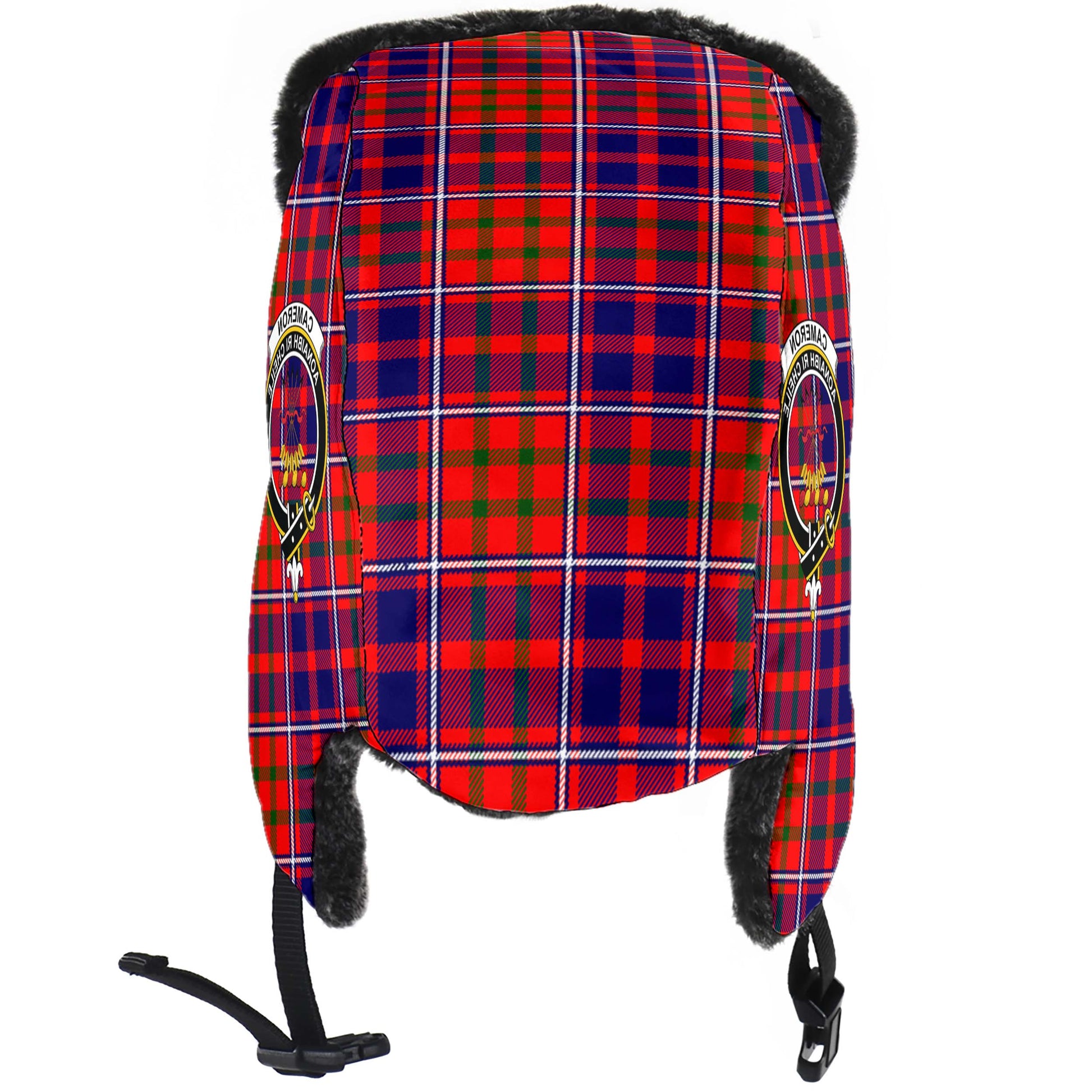 Cameron of Lochiel Modern Tartan Winter Trapper Hat with Family Crest - Tartanvibesclothing