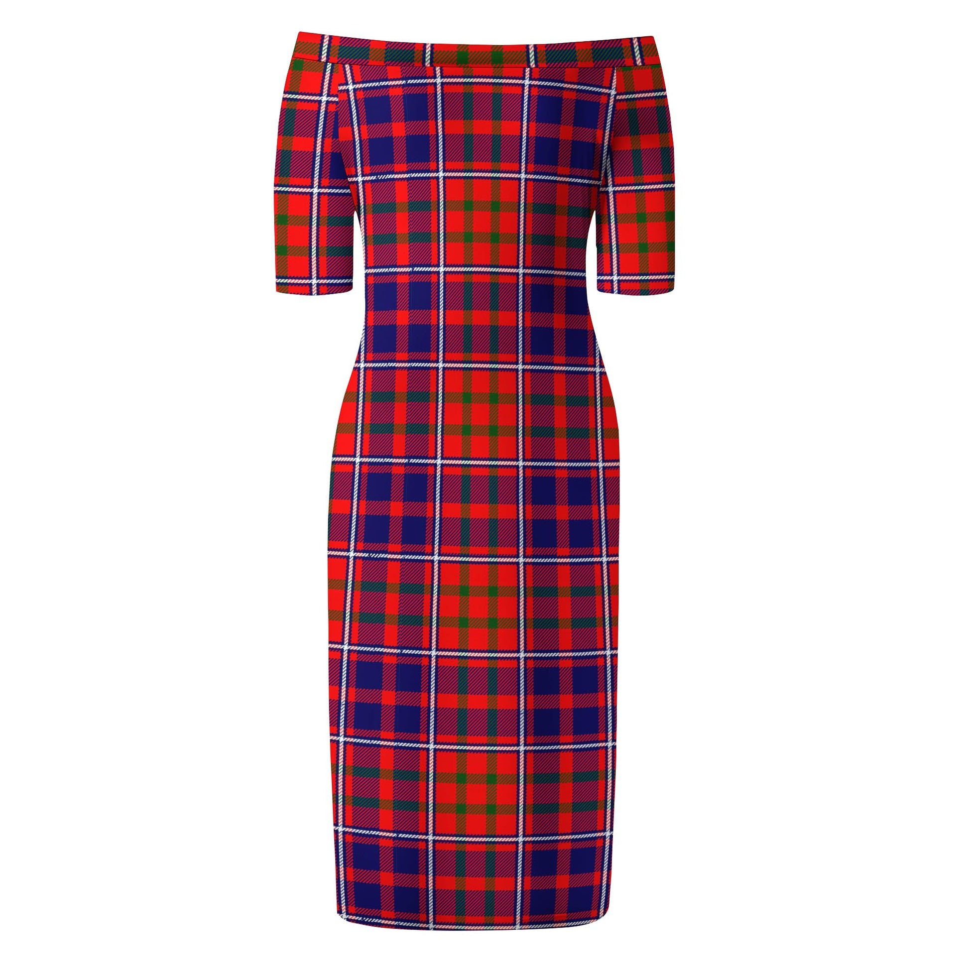 Cameron of Lochiel Modern Tartan Off Shoulder Lady Dress - Tartanvibesclothing