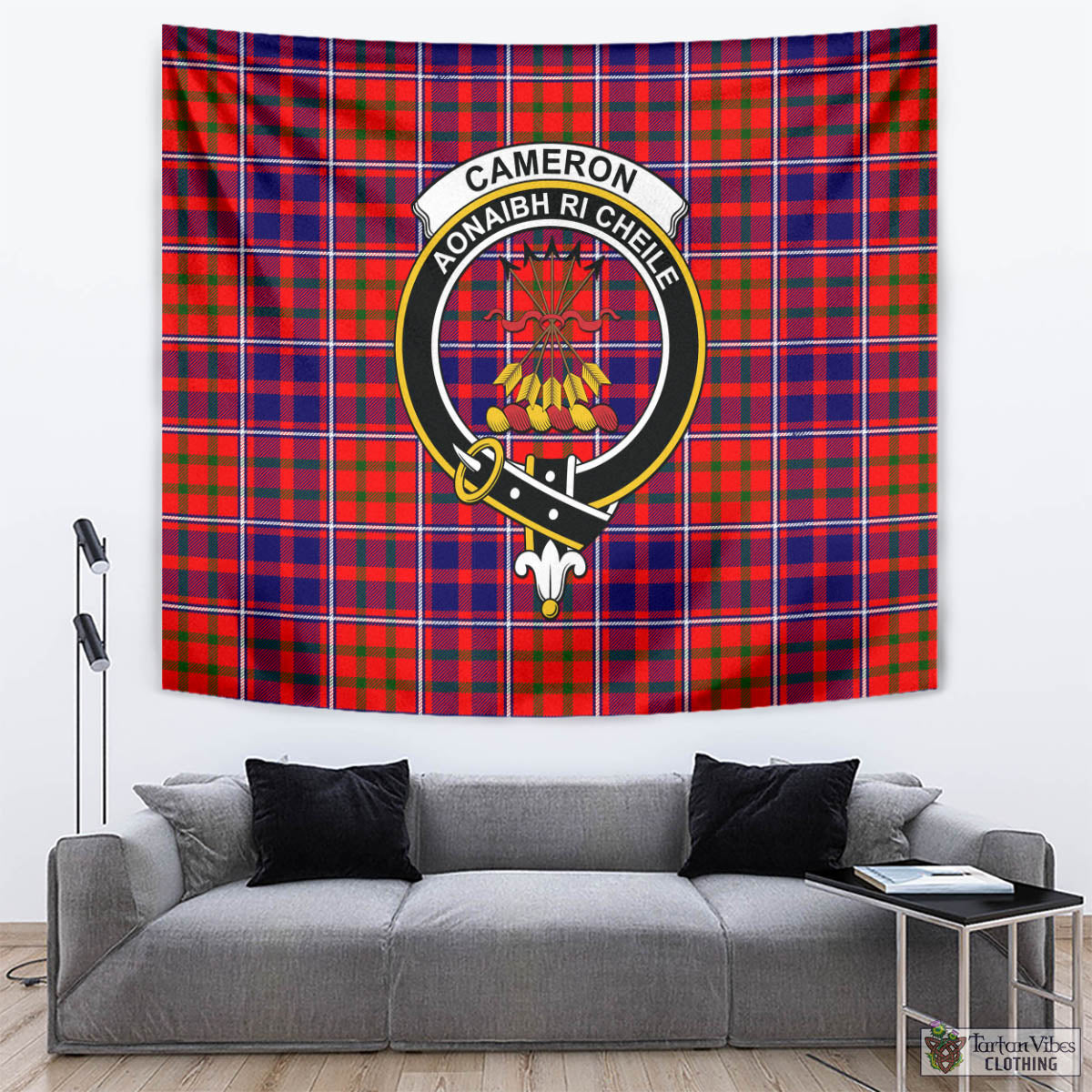 Tartan Vibes Clothing Cameron of Lochiel Modern Tartan Tapestry Wall Hanging and Home Decor for Room with Family Crest