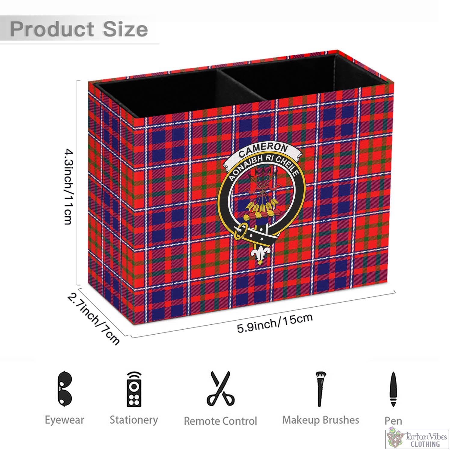 Tartan Vibes Clothing Cameron of Lochiel Modern Tartan Pen Holder with Family Crest