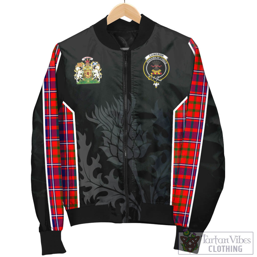 Tartan Vibes Clothing Cameron of Lochiel Modern Tartan Bomber Jacket with Family Crest and Scottish Thistle Vibes Sport Style