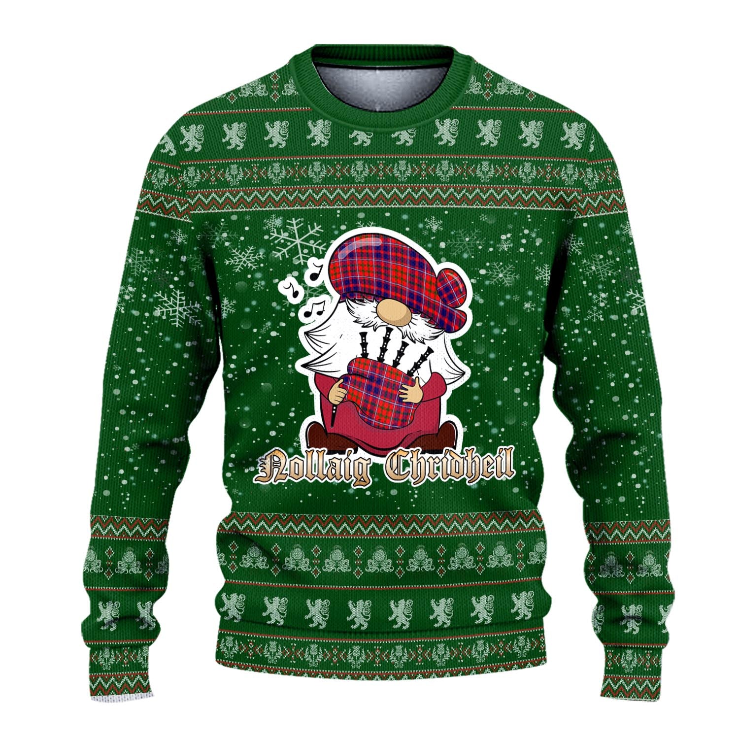 Cameron of Lochiel Modern Clan Christmas Family Knitted Sweater with Funny Gnome Playing Bagpipes - Tartanvibesclothing