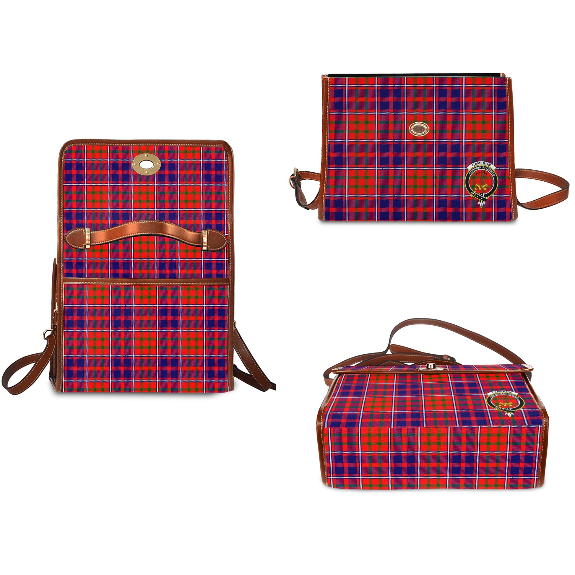 cameron-of-lochiel-modern-tartan-leather-strap-waterproof-canvas-bag-with-family-crest