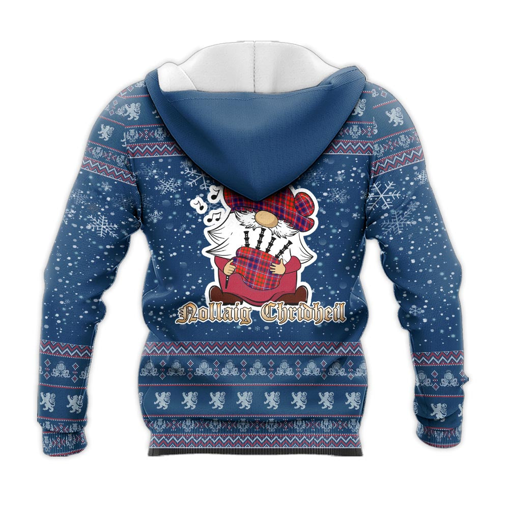 Cameron of Lochiel Modern Clan Christmas Knitted Hoodie with Funny Gnome Playing Bagpipes - Tartanvibesclothing