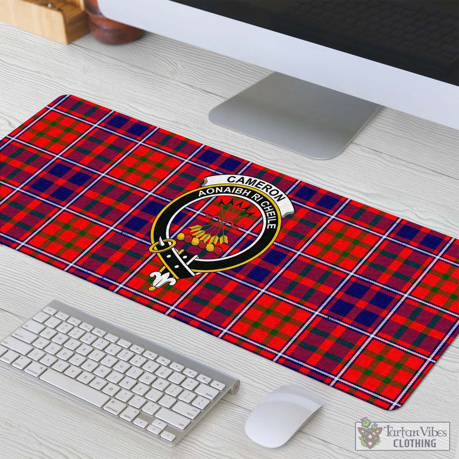 Tartan Vibes Clothing Cameron of Lochiel Modern Tartan Mouse Pad with Family Crest