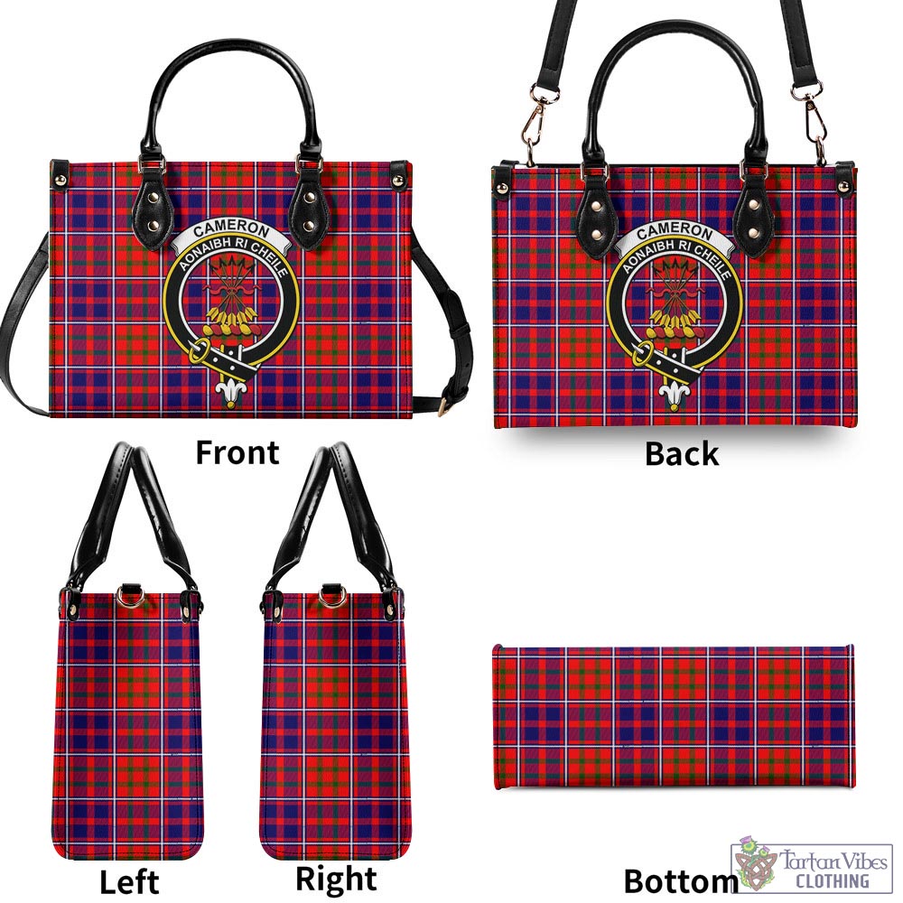 Tartan Vibes Clothing Cameron of Lochiel Modern Tartan Luxury Leather Handbags with Family Crest