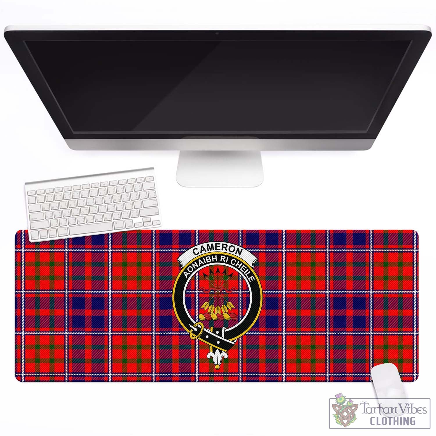 Tartan Vibes Clothing Cameron of Lochiel Modern Tartan Mouse Pad with Family Crest