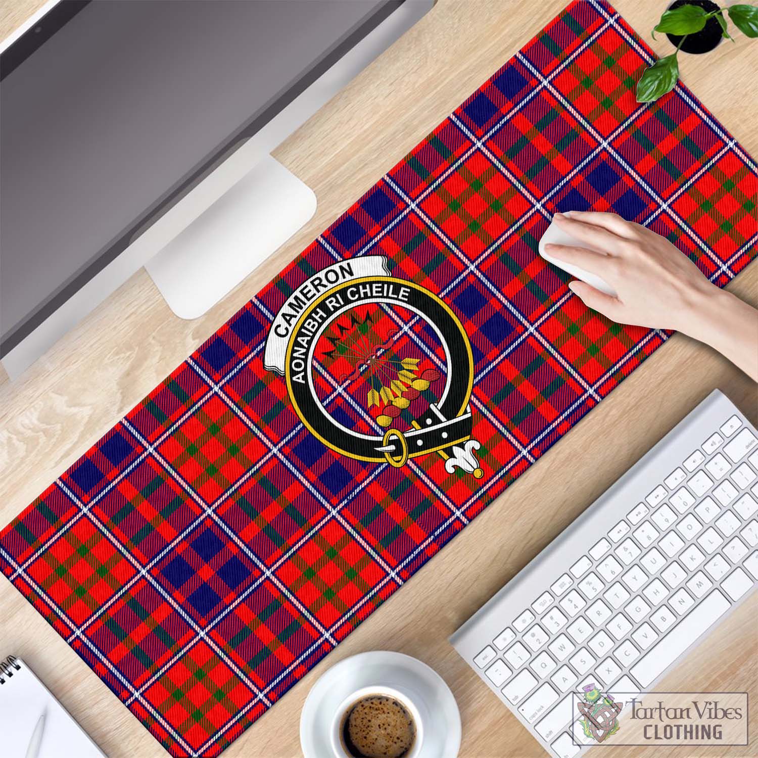 Tartan Vibes Clothing Cameron of Lochiel Modern Tartan Mouse Pad with Family Crest