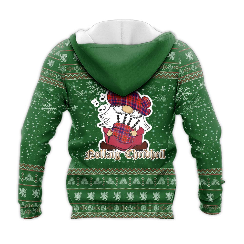 Cameron of Lochiel Modern Clan Christmas Knitted Hoodie with Funny Gnome Playing Bagpipes - Tartanvibesclothing