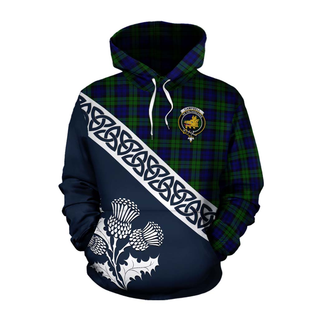 Tartan Vibes Clothing Campbell Tartan Cotton Hoodie Featuring Thistle and Scotland Map