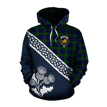 Campbell Tartan Cotton Hoodie Featuring Thistle and Scotland Map