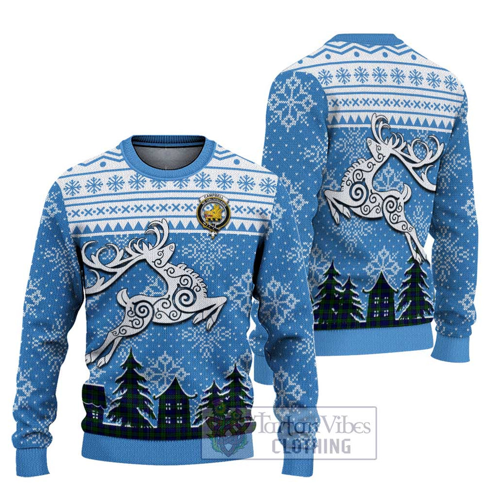 Tartan Vibes Clothing Campbell Clan Christmas Ugly Sweater with Tartan and Celtic Raindeer Style