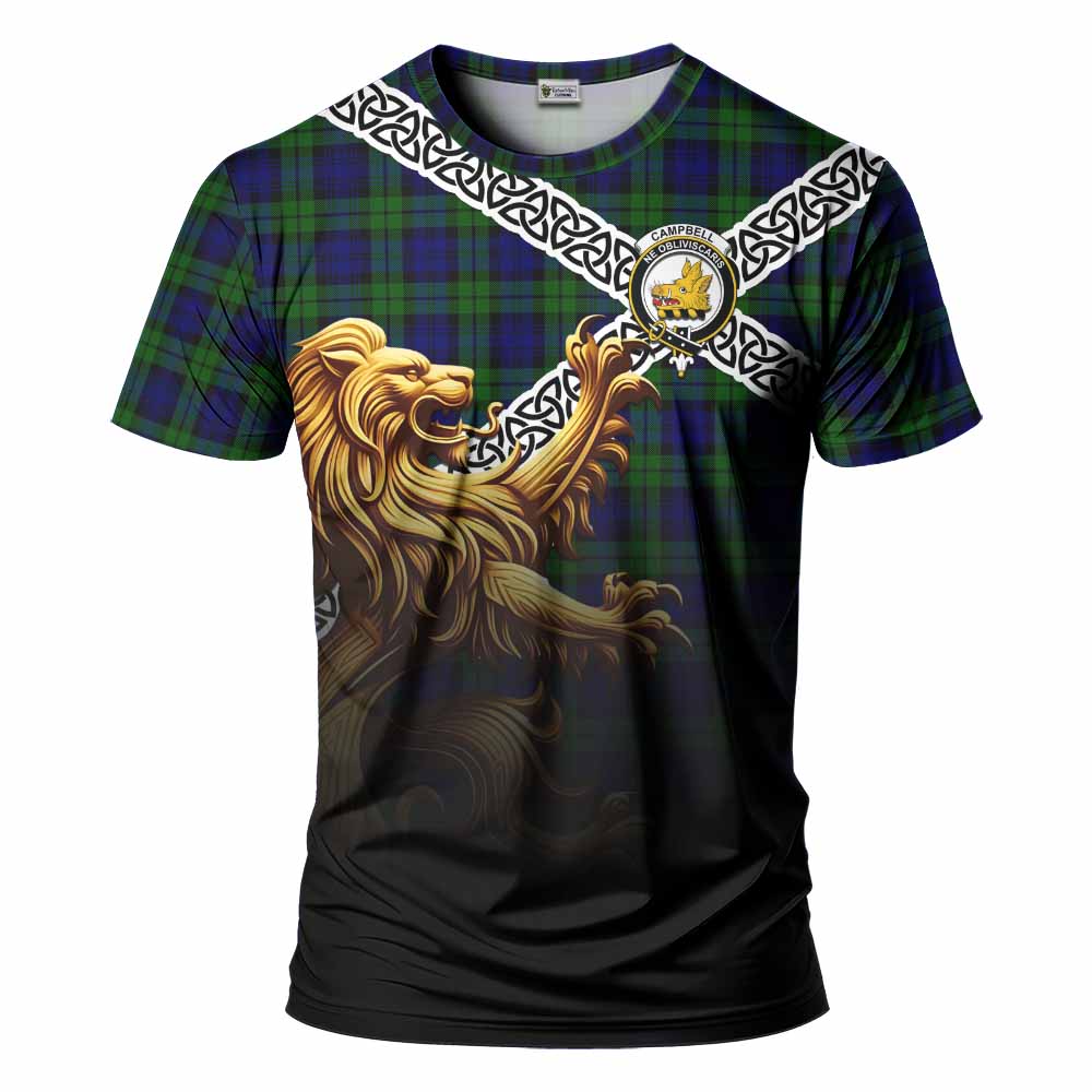 Campbell Crest Tartan T-Shirt with Golden Lion Emblem Celtic Style Kid's Shirt - Tartan Vibes Clothing