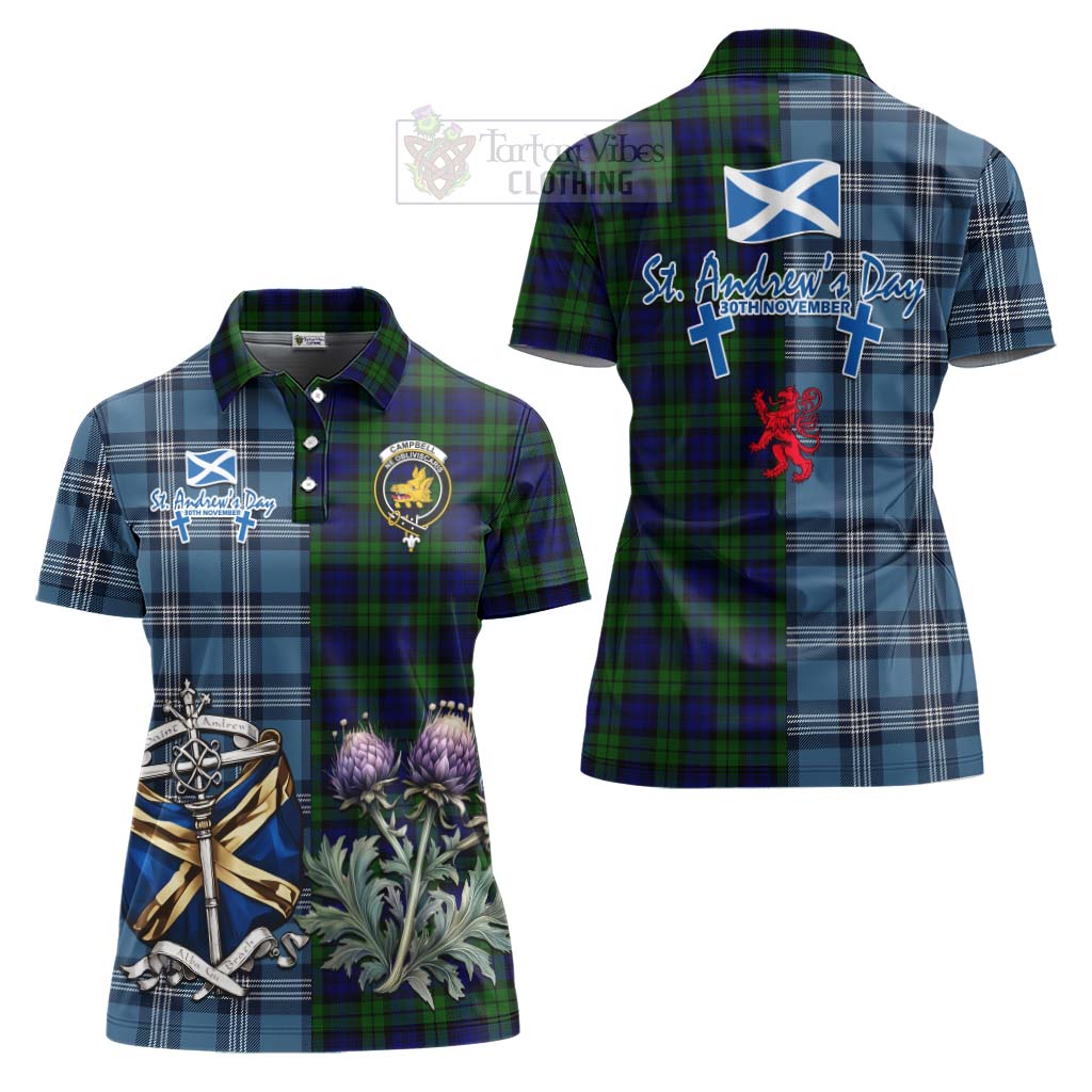 Tartan Vibes Clothing Campbell Tartan Women's Polo Shirt Happy St. Andrew's Day Half Tartan Style