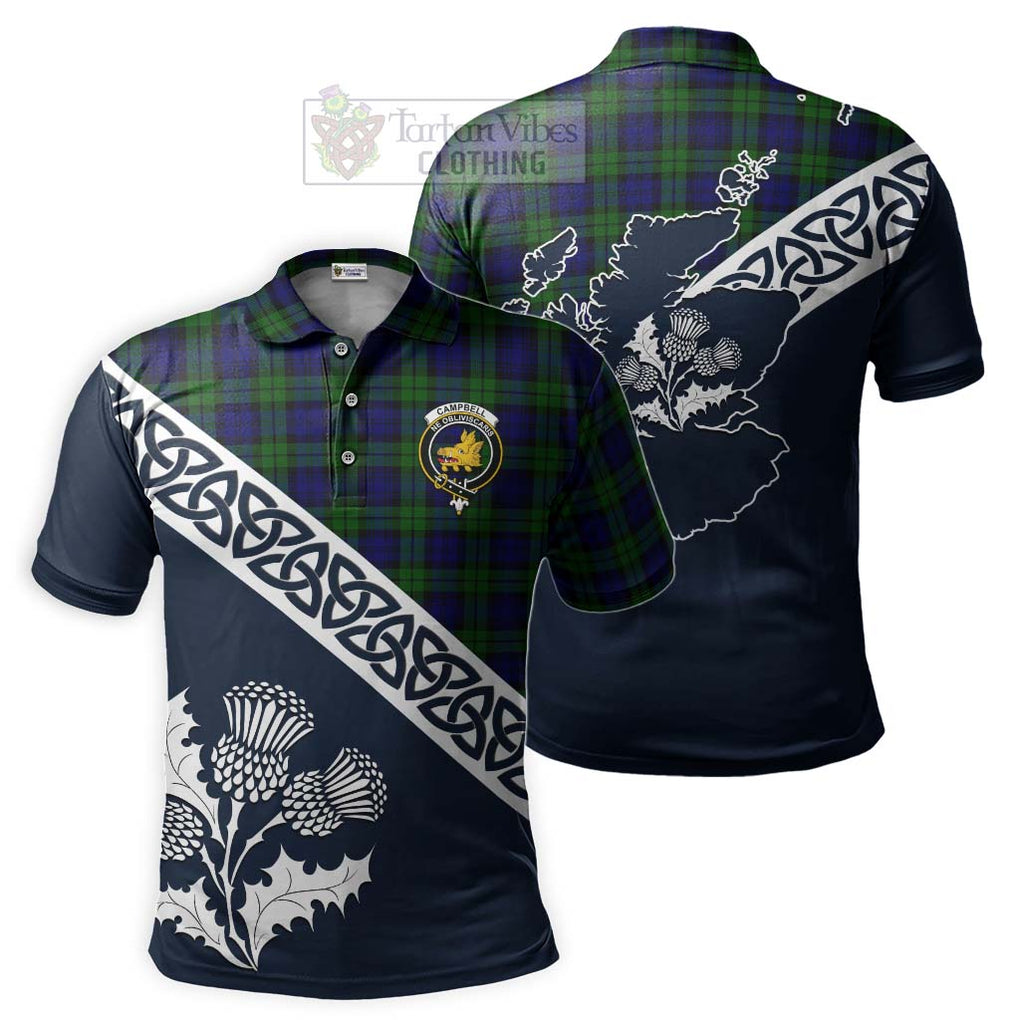 Campbell Tartan Polo Shirt Featuring Thistle and Scotland Map