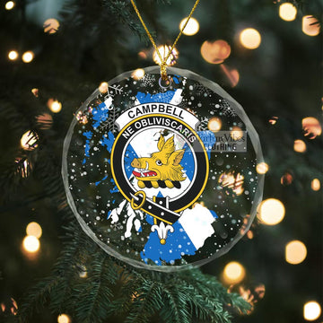 Campbell Clan Crest Christmas Glass Ornament with Scotland Map