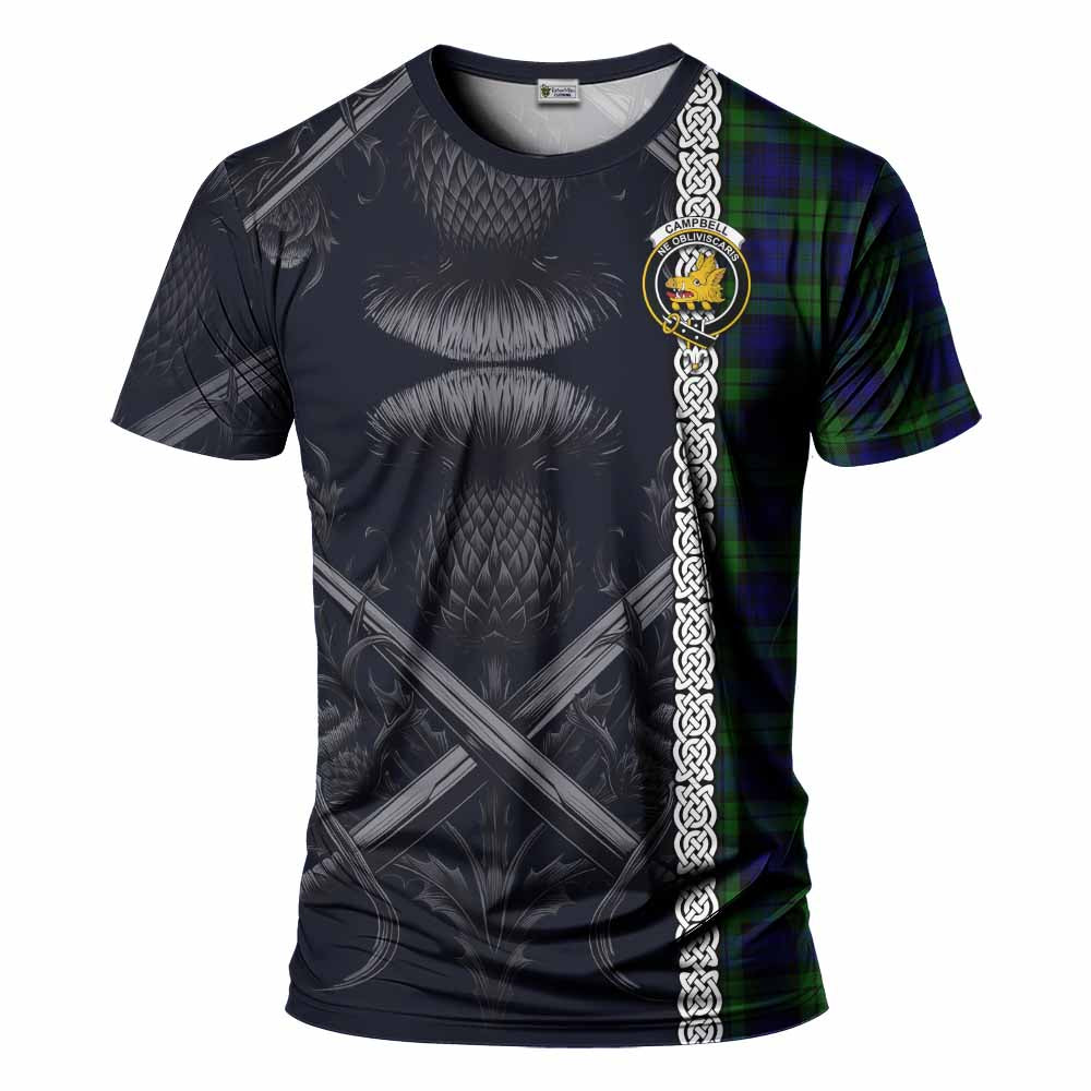 Tartan Vibes Clothing Campbell Tartan T-Shirt with Family Crest Cross Sword Thistle Celtic Vibes