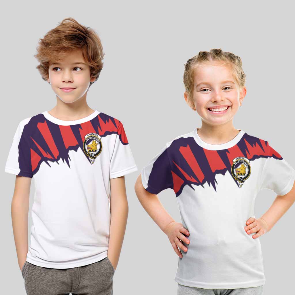Campbell Clan Crest Kid T-Shirt with Retro Sport Style Youth XL Size14 - 2D-tartanvibesclothing