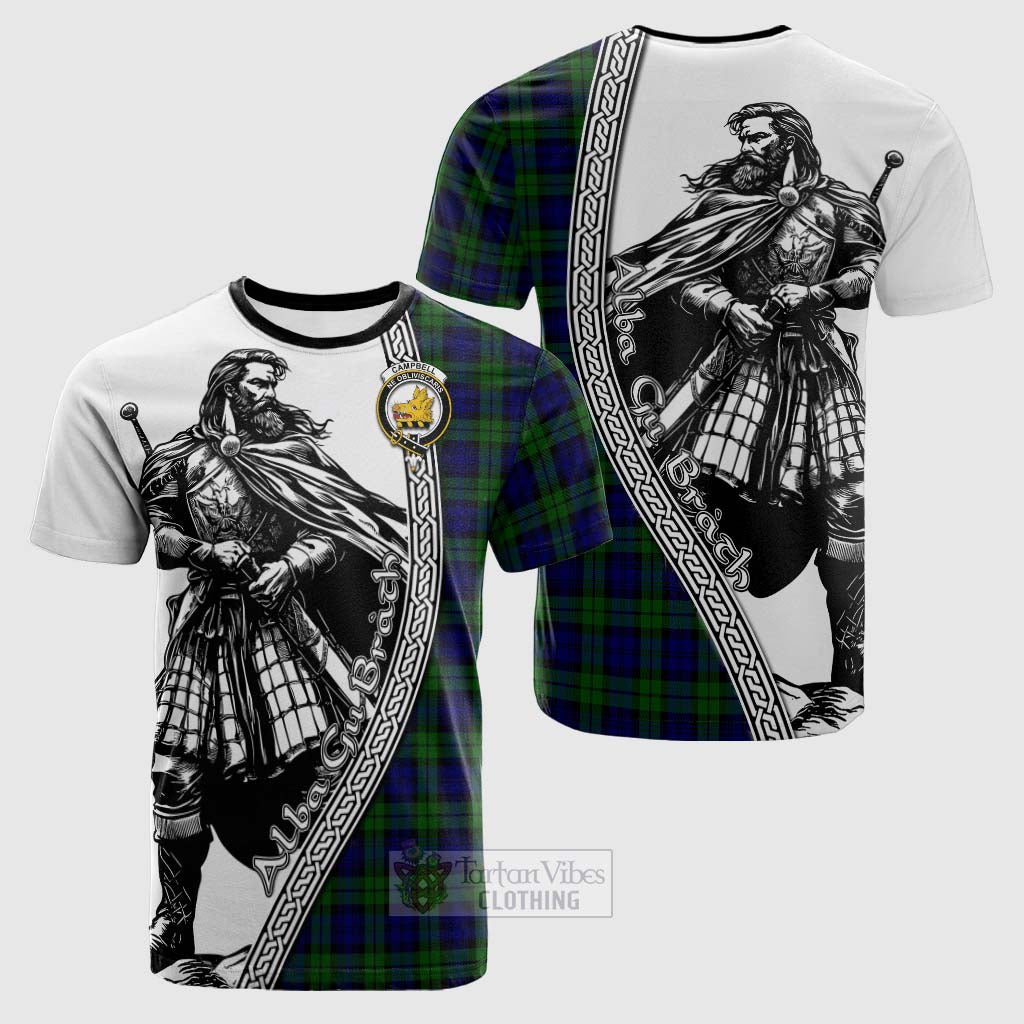 Tartan Vibes Clothing Campbell Tartan Clan Crest Cotton T-shirt with Highlander Warrior Celtic Style