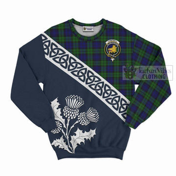 Campbell Tartan Sweatshirt Featuring Thistle and Scotland Map