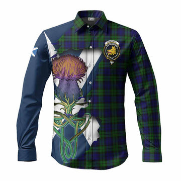 Campbell Tartan Family Crest Long Sleeve Button Shirt Scottish Thistle Celtic Inspired Men's Shirt S - Tartan Vibes Clothing