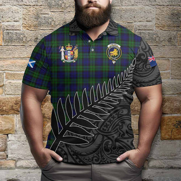 Campbell Crest Tartan Polo Shirt with New Zealand Silver Fern Half Style