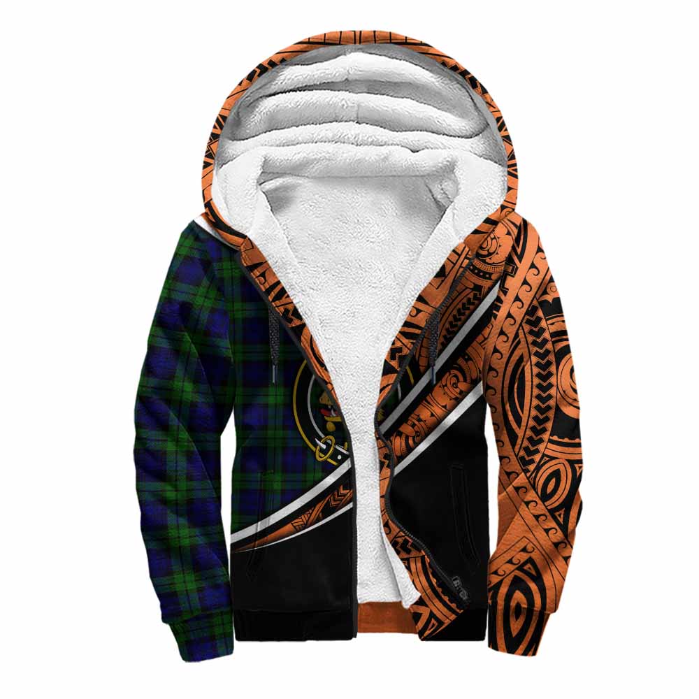 Tartan Vibes Clothing Campbell Crest Tartan Sherpa Hoodie with Maori Tattoo Style - Orange Version