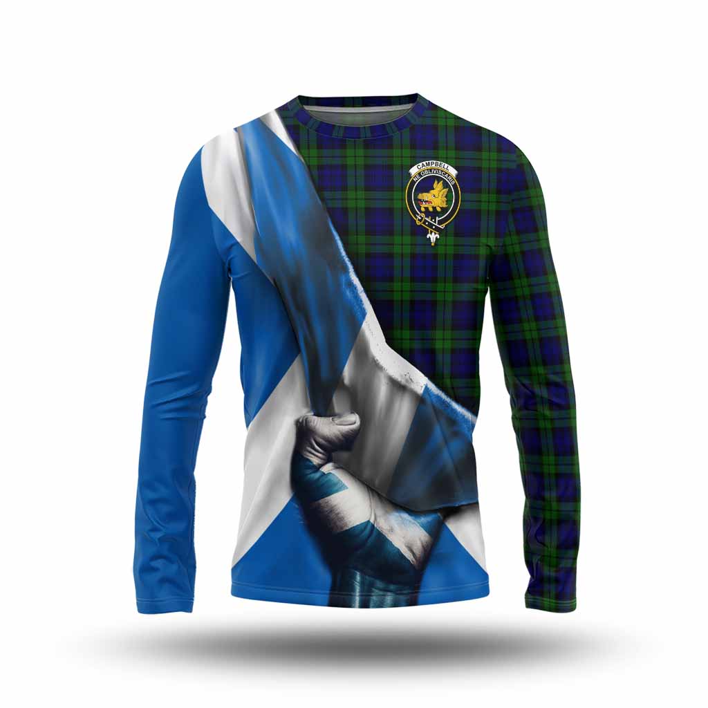 Tartan Vibes Clothing Campbell Tartan Long Sleeve T-Shirt with Family Crest Scotland Patriotic Style