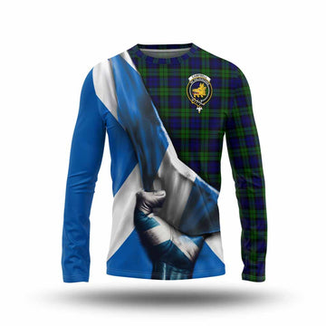 Campbell Tartan Long Sleeve T-Shirt with Family Crest Scotland Patriotic Style