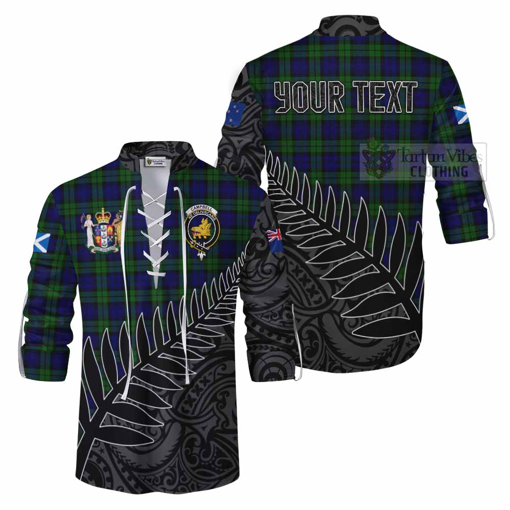 Tartan Vibes Clothing Campbell Crest Tartan Ghillie Kilt Shirt with New Zealand Silver Fern Half Style